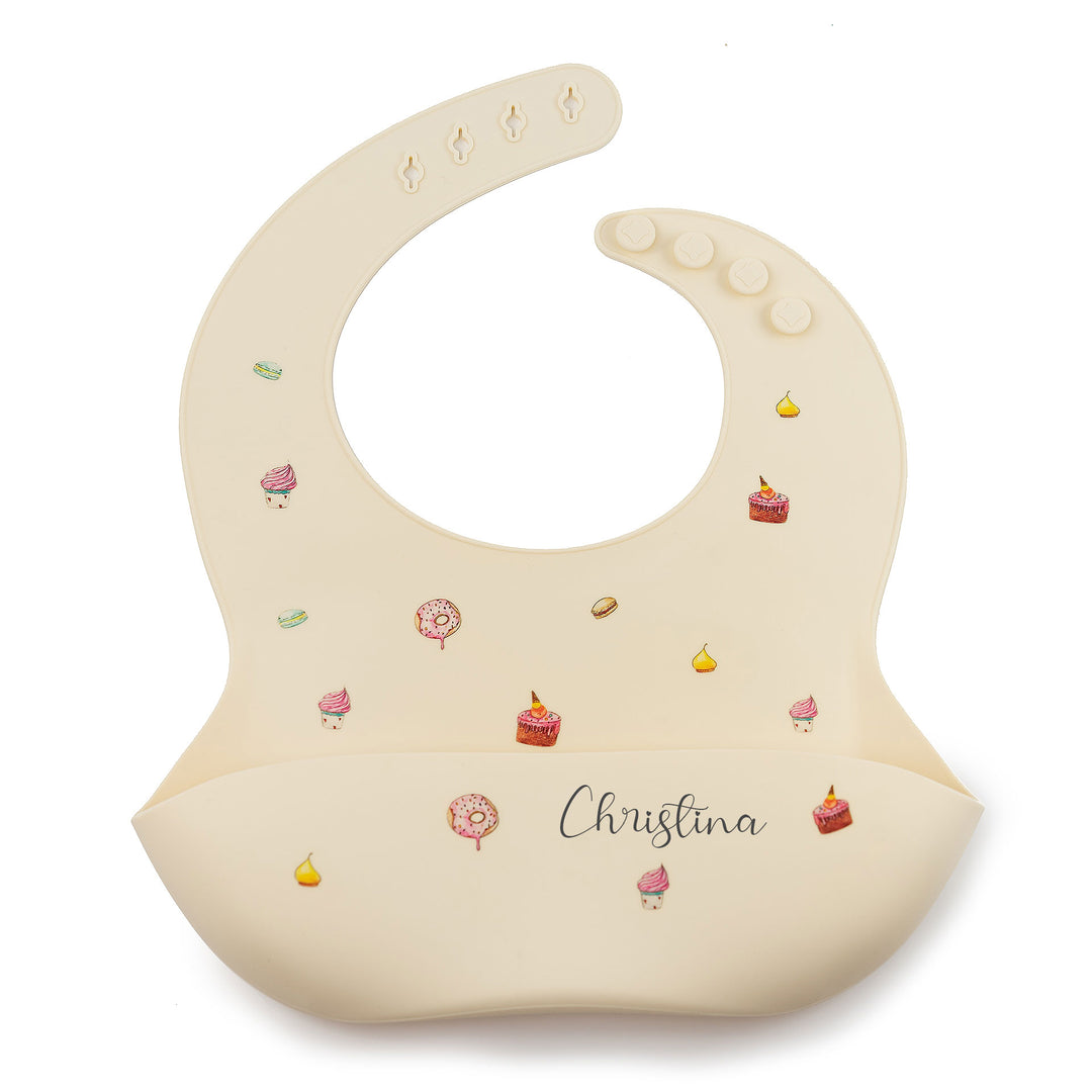 JBØRN Silicone Baby Feeding Bib | Weaning Essentials Cakes Ivory Yes - Personalisable Baby Products Sold and Personalised by JustBørn