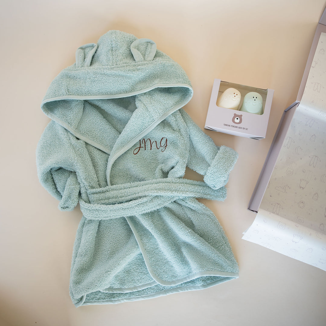 JBØRN Baby Gift Set | Organic Cotton Robe (6 months - 2 Years Old) & Bath Toys Blush - Personalisable Baby Products Sold and Personalised by JustBørn