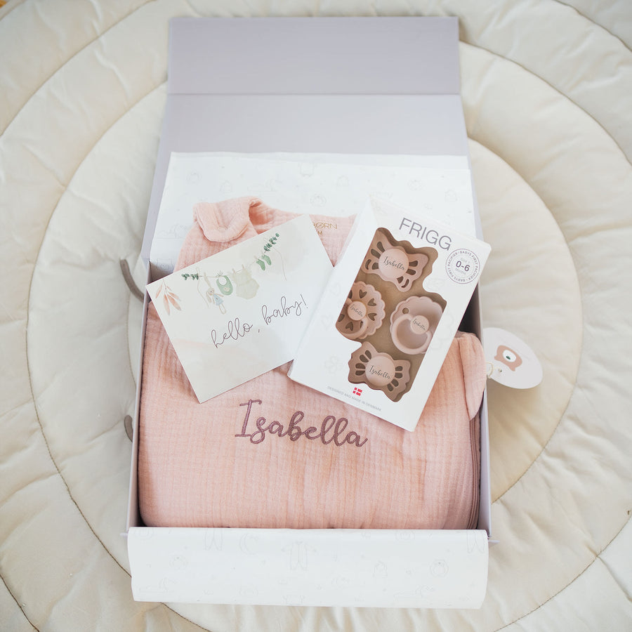 JBØRN Baby Gift Set | Organic Cotton Muslin Sleep Bag & First Pacifiers - Personalisable Baby Products Sold and Personalised by JustBørn