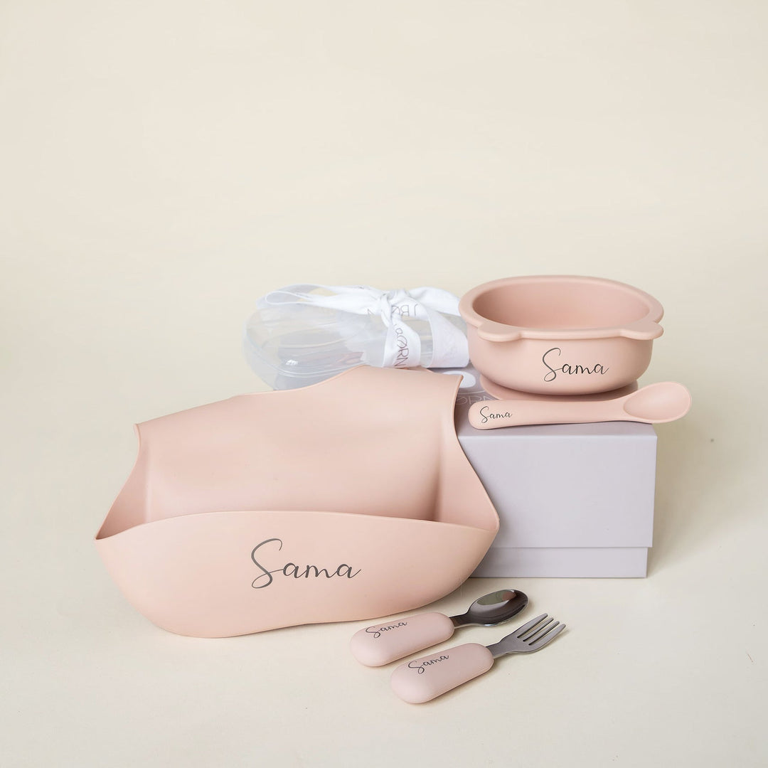JBØRN Baby Gift Set | Silicone Bowl, Cutlery and Bib - Personalisable Baby Products Sold and Personalised by JustBørn