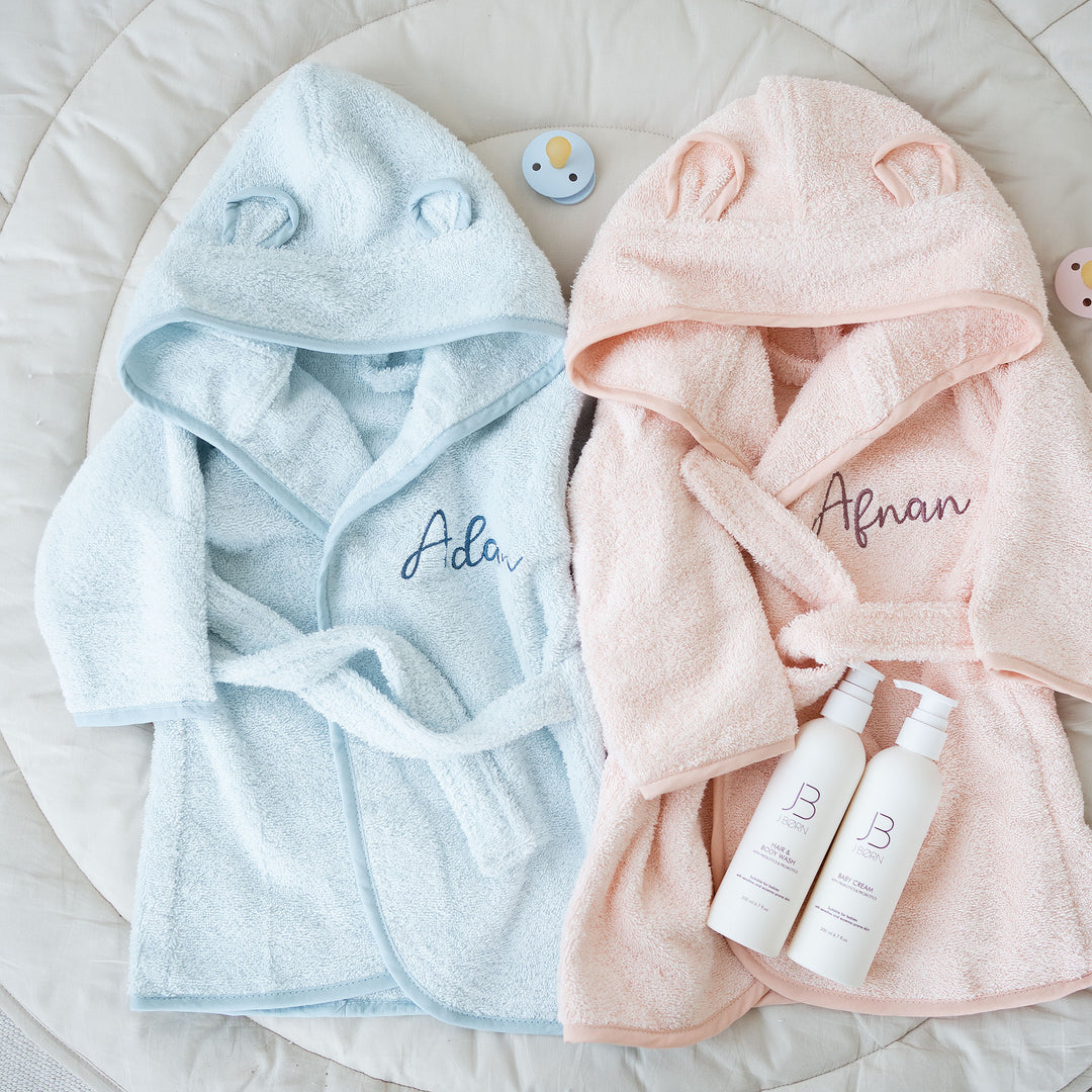 JBØRN Organic Cotton Baby Hooded Towelling Bathrobe - Personalisable Baby Products Sold and Personalised by JustBørn