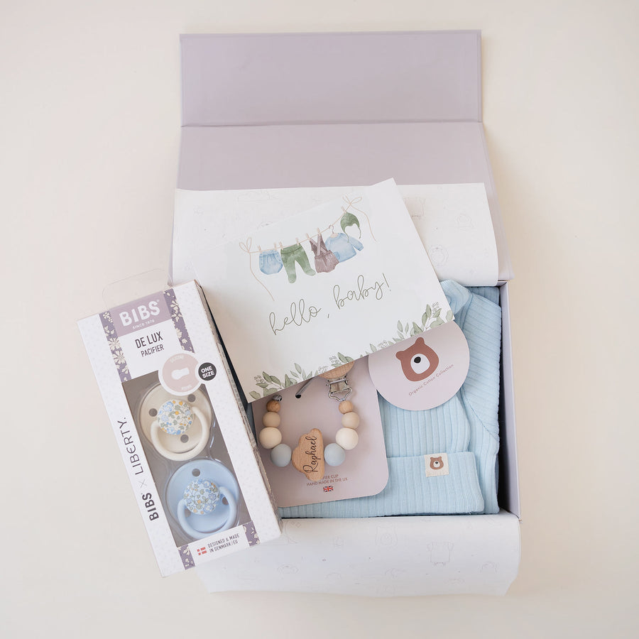 JBØRN Baby Boy Gift Set | Organic Cotton Lightweight Sleep Suit & Pacifiers Set - Personalisable Baby Products Sold and Personalised by JustBørn
