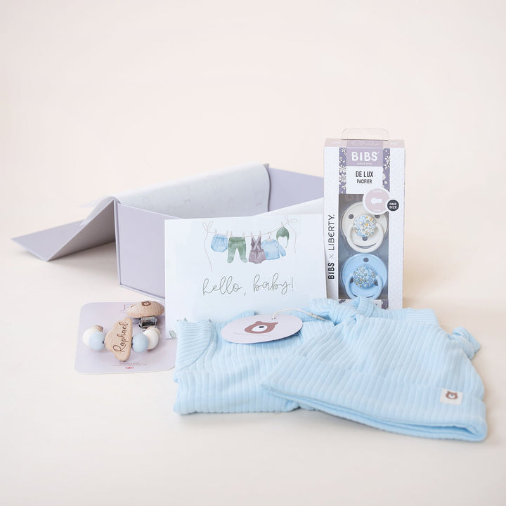 JBØRN Baby Boy Gift Set | Organic Cotton Lightweight Sleep Suit & Pacifiers Set - Personalisable Baby Products Sold and Personalised by JustBørn