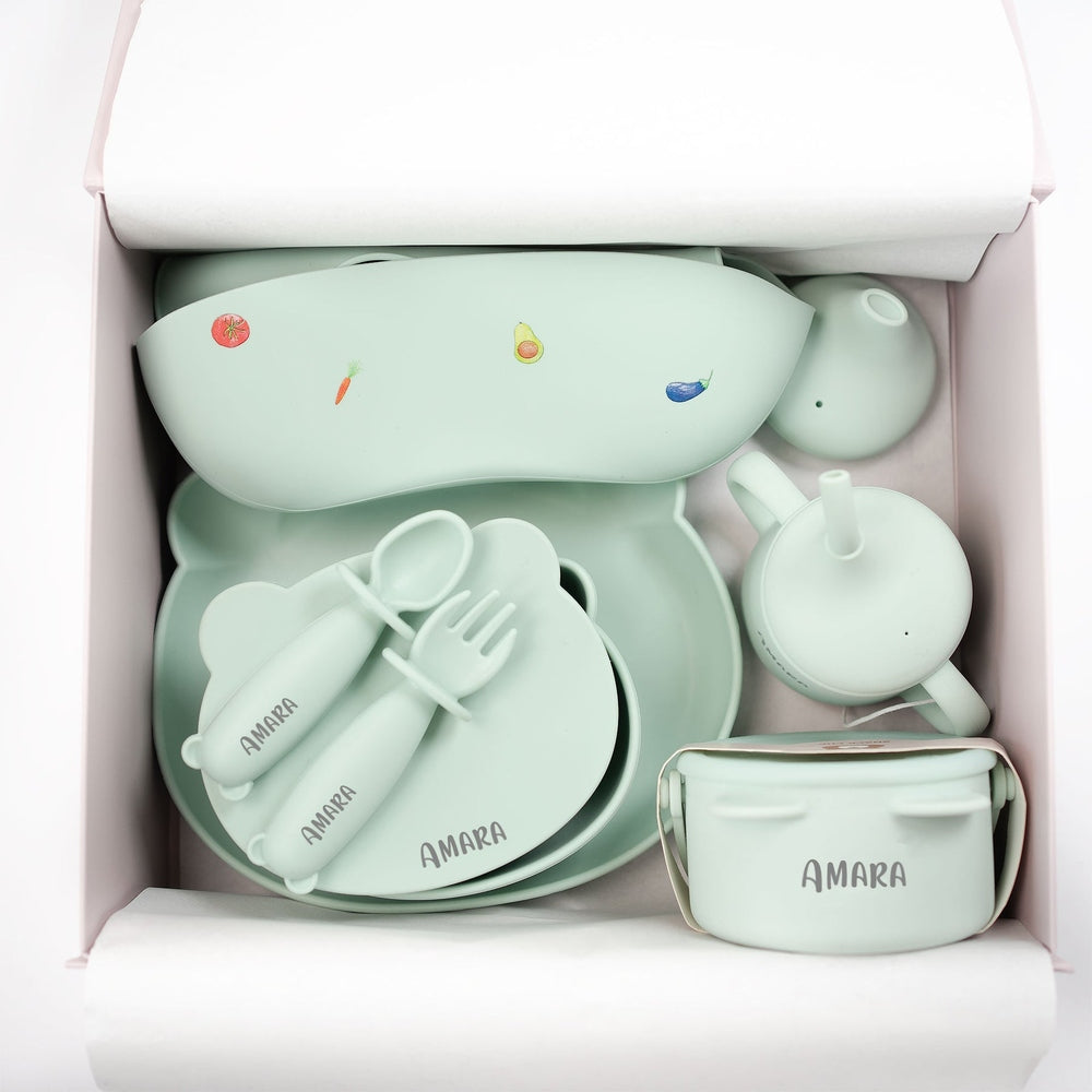 JBØRN Baby Weaning Essentials Gift Box | Personalisable in Seafoam, sold by JBørn Baby Products Shop, Personalizable by JustBørn