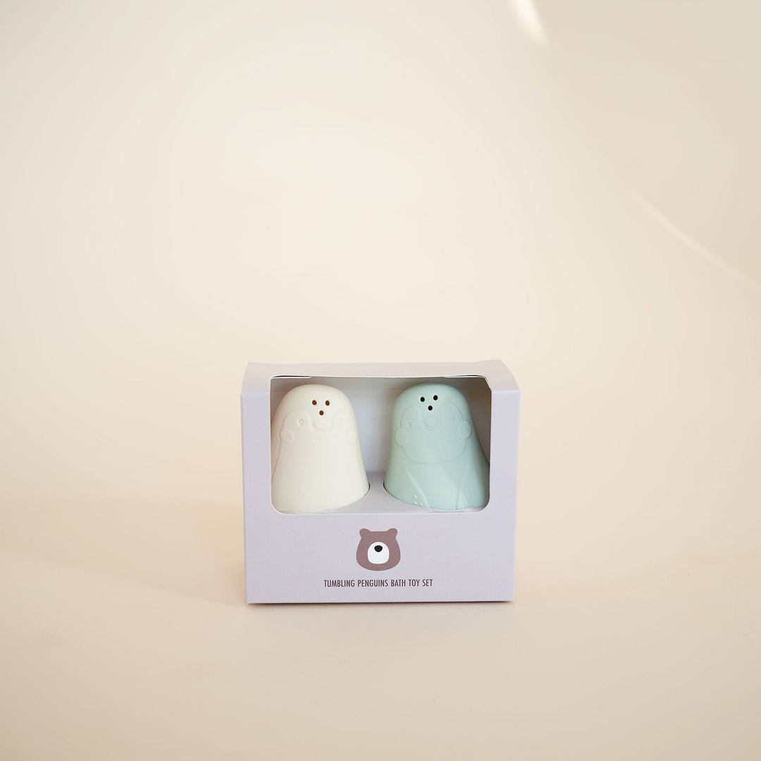 JBØRN Tumbling Penguins Bath Toy Set Seafoam - Personalisable Baby Products Sold and Personalised by JustBørn