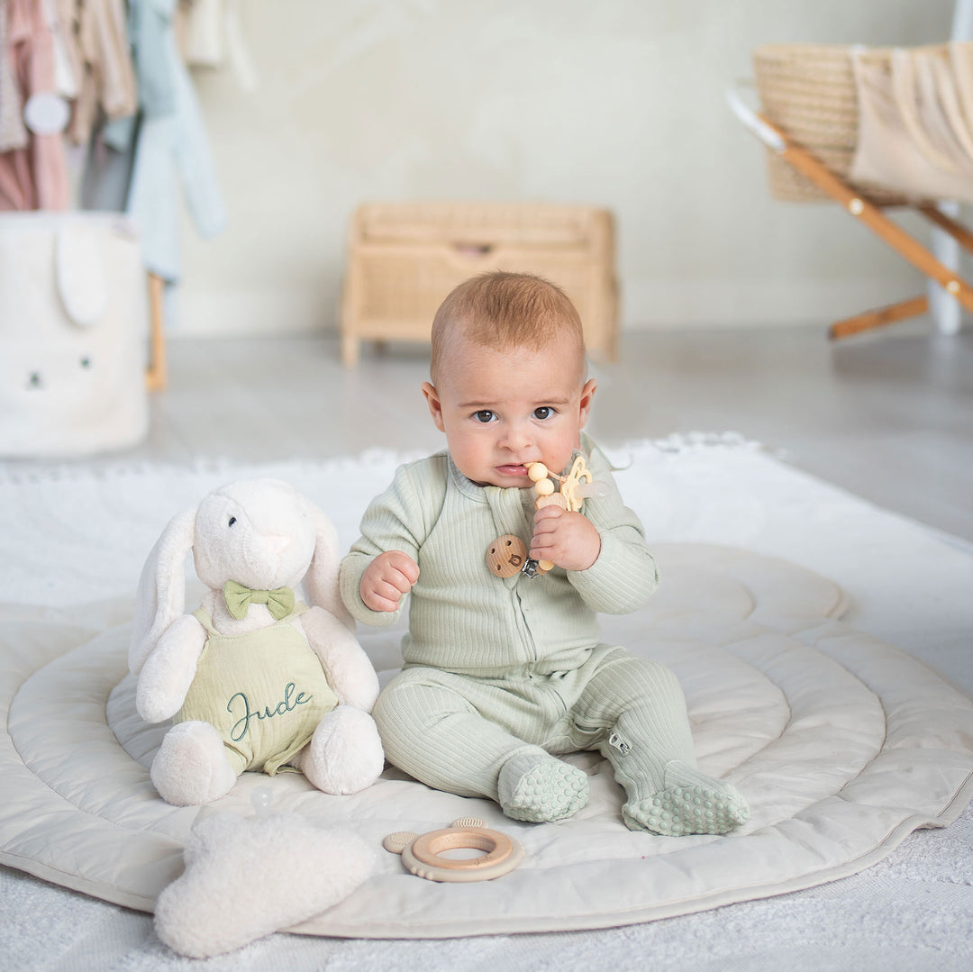 JBØRN Cream Bunny Soft Toy with Personalised Outfit - Personalisable Baby Products Sold and Personalised by JustBørn
