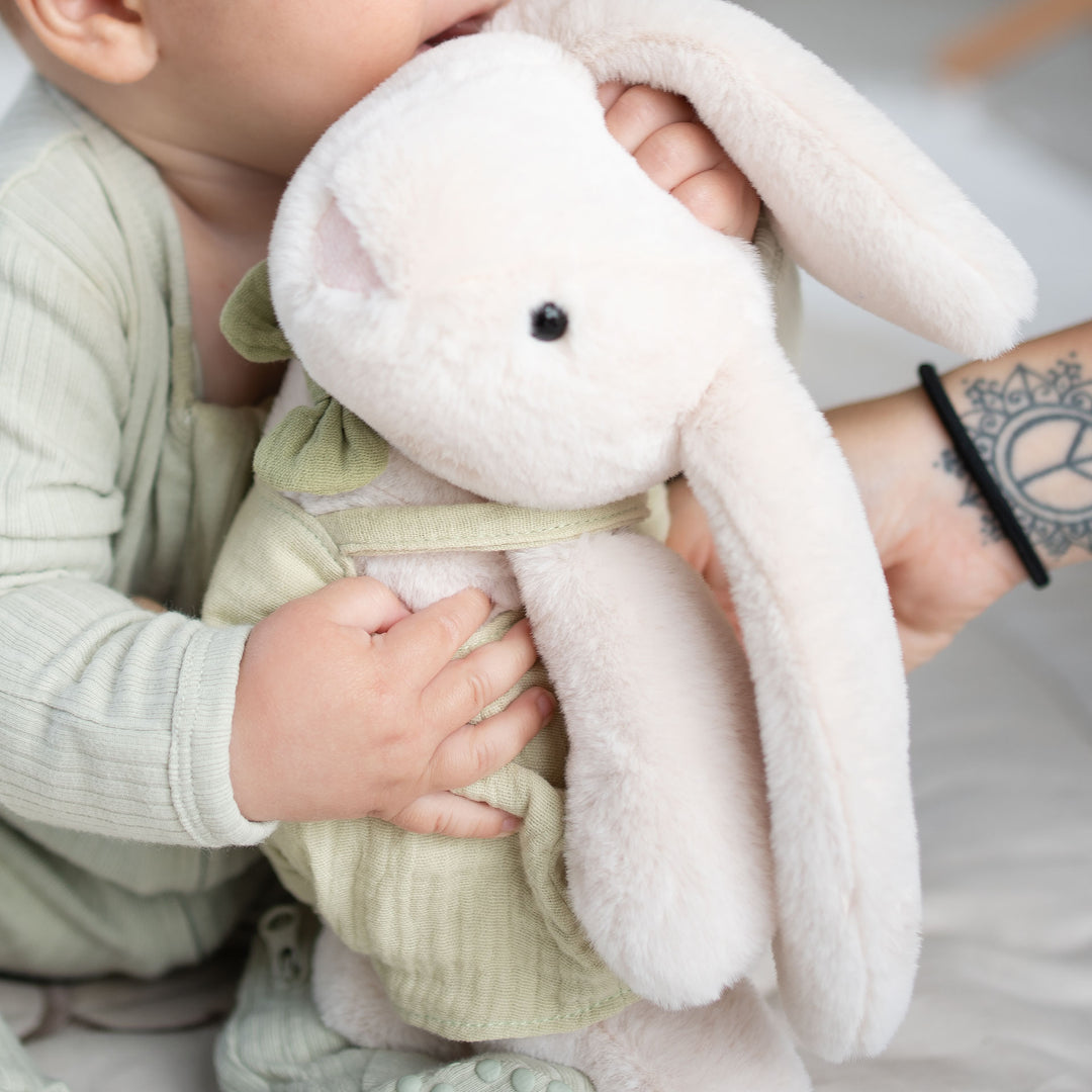 JBØRN Cream Bunny Soft Toy with Personalised Outfit - Personalisable Baby Products Sold and Personalised by JustBørn