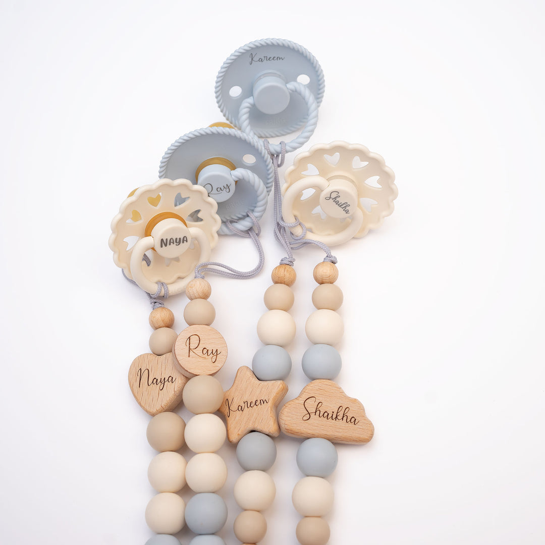 JBØRN COLOUR BLOCK Pacifier Clip in Powder Blue & Ivory, sold by JBørn Baby Products Shop, Personalizable by JustBørn