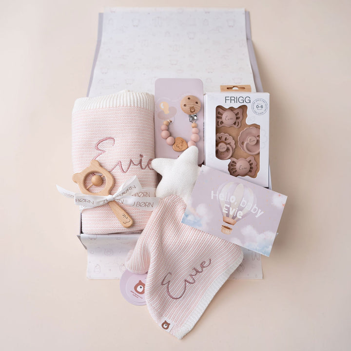 JBØRN Newborn Baby Gift Set | Knitted Blanket, Comforter & FRIGG Pacifiers - Personalisable Baby Products Sold and Personalised by JustBørn