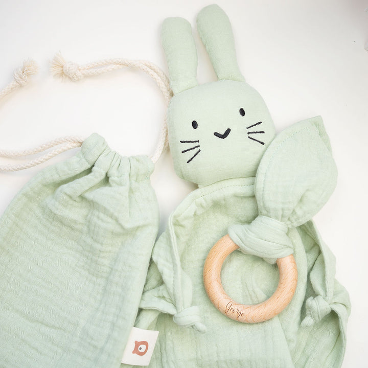 JBØRN Organic Cotton Bunny Comforter & Teether Set | Personalisable - Personalisable Baby Products Sold and Personalised by JustBørn