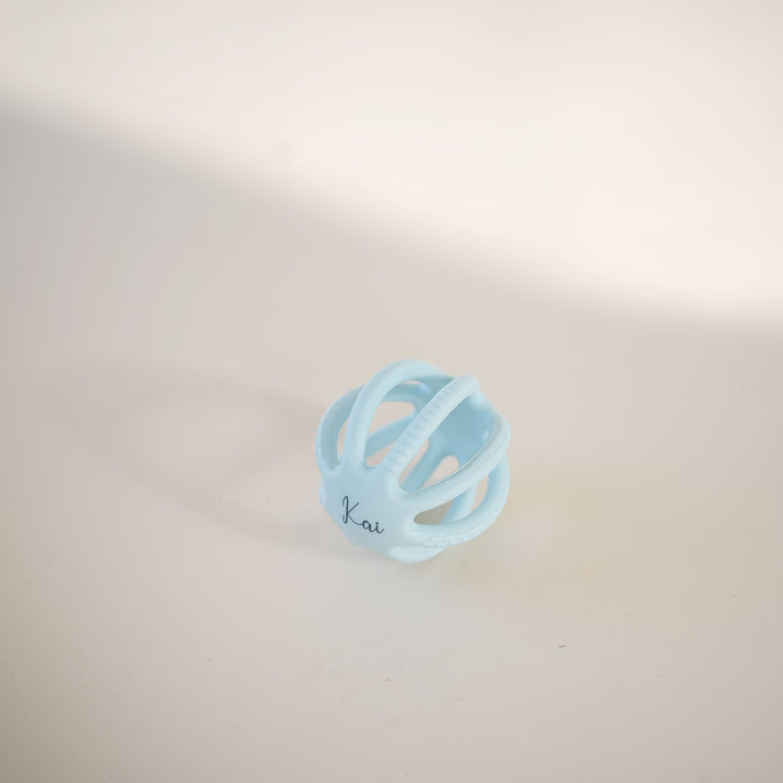 JBØRN Teething Ball Toy Powder Blue Yes - Personalisable Baby Products Sold and Personalised by JustBørn