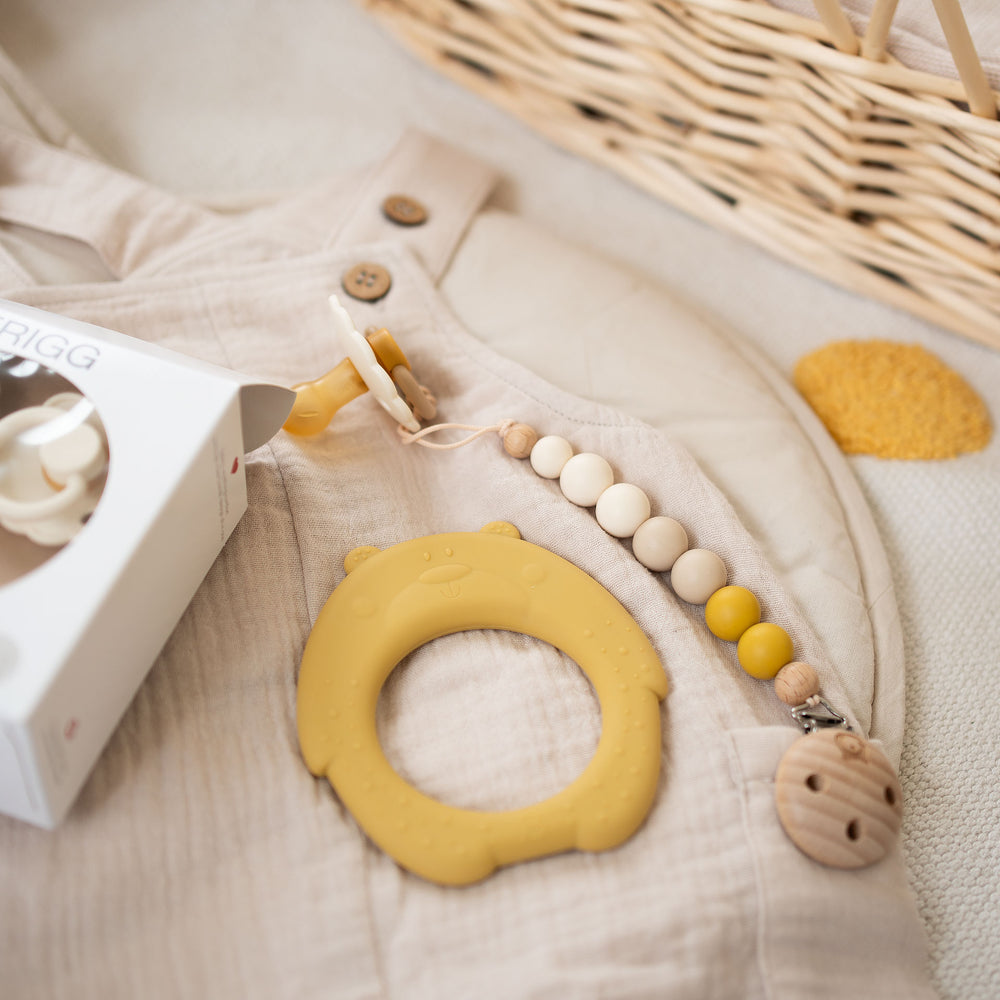 JBØRN Silicone Bear Teether + FRIGG Pacifiers & Matching Clip - Personalisable Baby Products Sold and Personalised by JustBørn