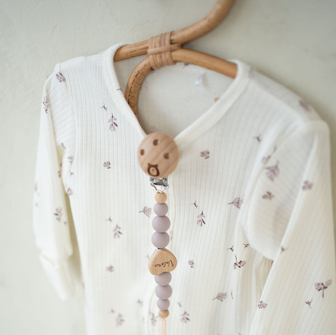 JBØRN Organic Cotton Ribbed Lightweight Sleep Suit and Hat Ribbed Ivory & Lilac Flowers - Personalisable Baby Products Sold and Personalised by JustBørn