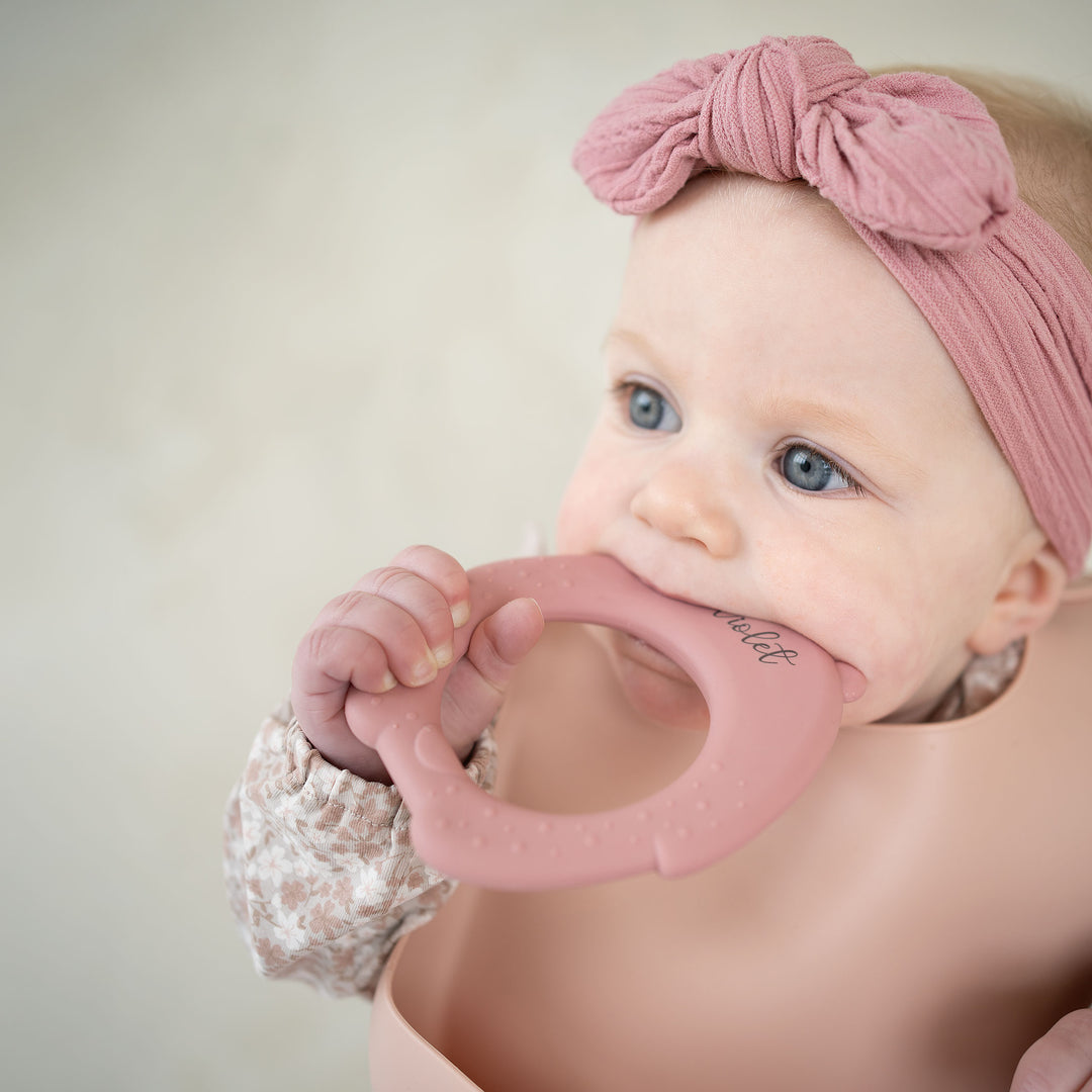 JBØRN Bear Silicone Baby Teether Dusty Rose Yes - Personalisable Baby Products Sold and Personalised by JustBørn