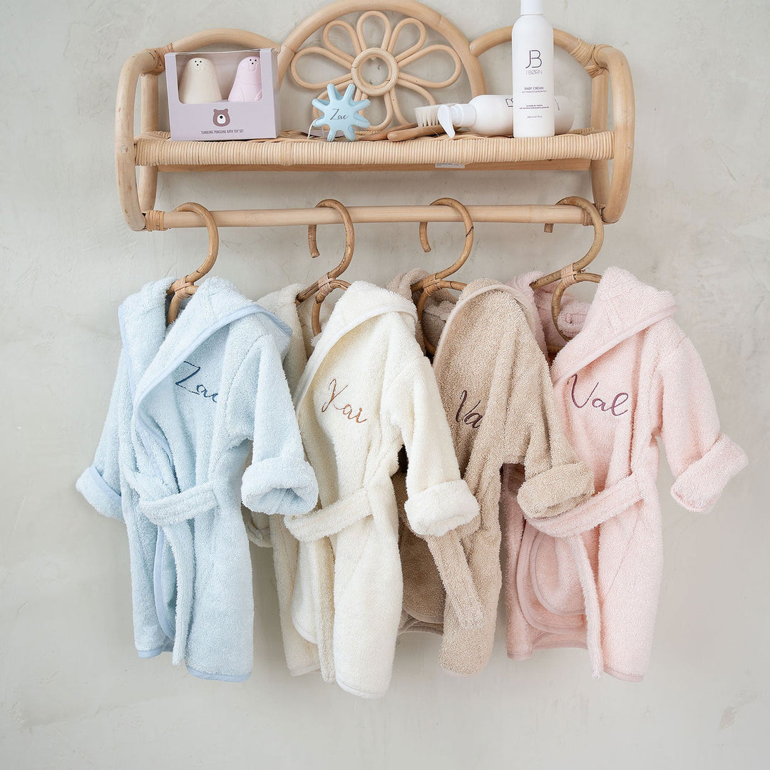 Organic Cotton Baby Hooded Towelling Bathrobe (6 months - 2 Years) - Personalisable Baby Products Sold and Personalised by JustBørn