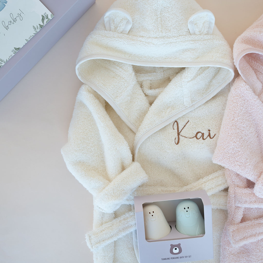 JBØRN Baby Gift Set | Organic Cotton Robe & Bath Toys Ivory - Personalisable Baby Products Sold and Personalised by JustBørn