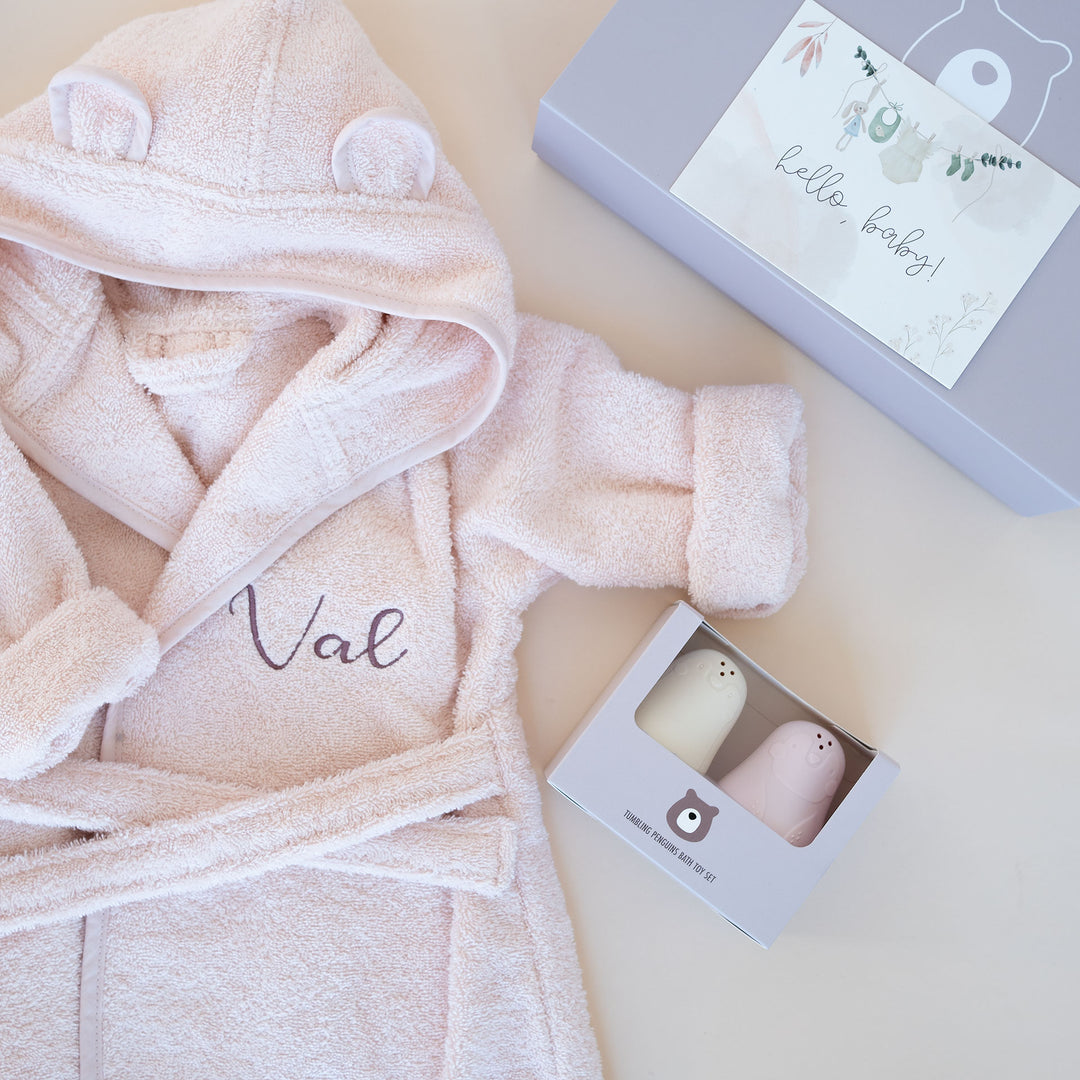 JBØRN Baby Gift Set | Organic Cotton Robe & Bath Toys Blossom - Personalisable Baby Products Sold and Personalised by JustBørn