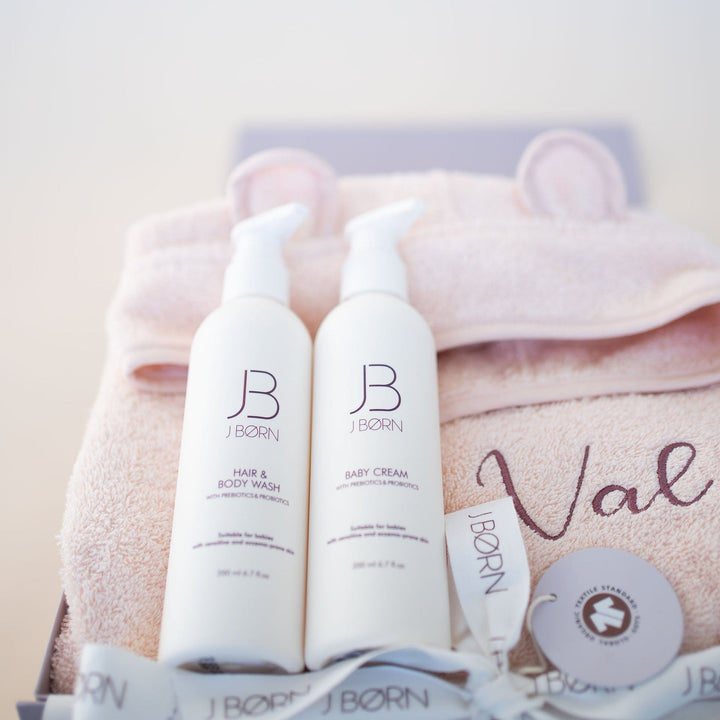 JBØRN Baby Gift Set | JBØRN Bath Robe & Skin Care - Personalisable Baby Products Sold and Personalised by JustBørn