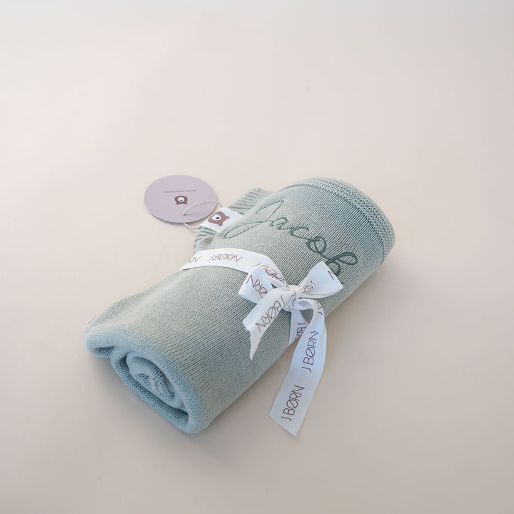 JBØRN Knitted Blanket | Personalisable Sage - Personalisable Baby Products Sold and Personalised by JustBørn