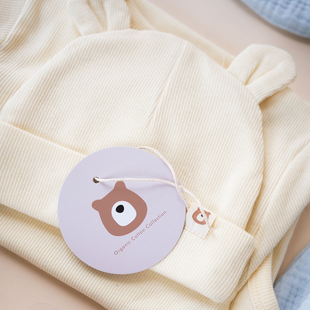 JBØRN Organic Cotton Knotted Baby Gown & Hat - Personalisable Baby Products Sold and Personalised by JustBørn