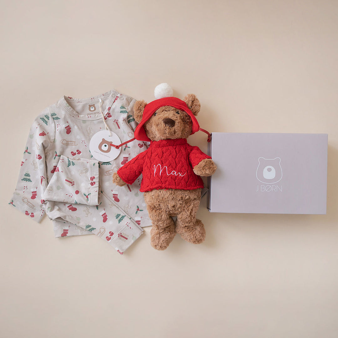 JBØRN First Christmas Gift Box | Festive Teddy & Pyjama Set | 0-3 Months Yes - Personalisable Baby Products Sold and Personalised by JustBørn