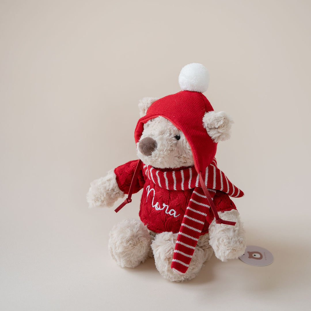 JBØRN Christmas Teddy Bear Soft Toy with Personalised Festive Outfit No Gift Box Beige Festive Bear - Personalisable Baby Products Sold and Personalised by JustBørn