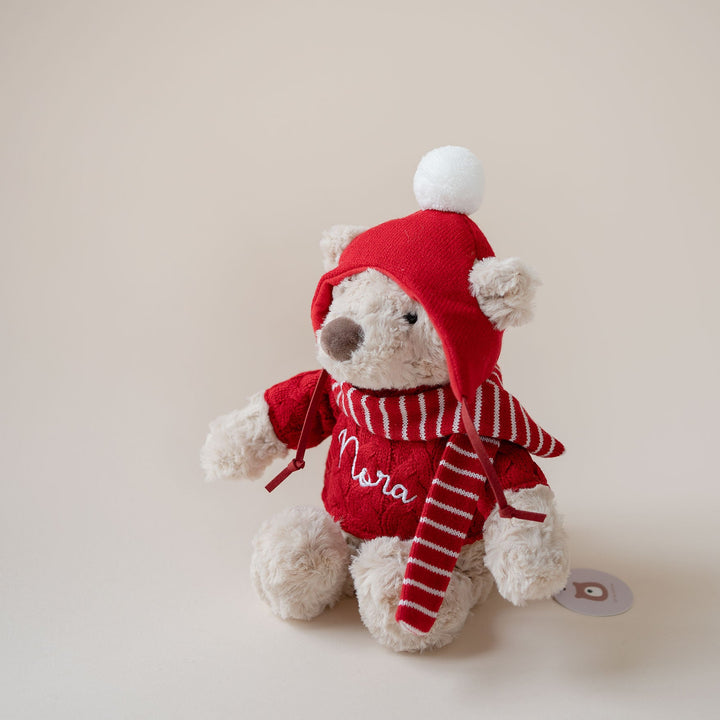 JBØRN Christmas Teddy Bear Soft Toy with Personalised Festive Outfit No Gift Box Beige Festive Bear - Personalisable Baby Products Sold and Personalised by JustBørn