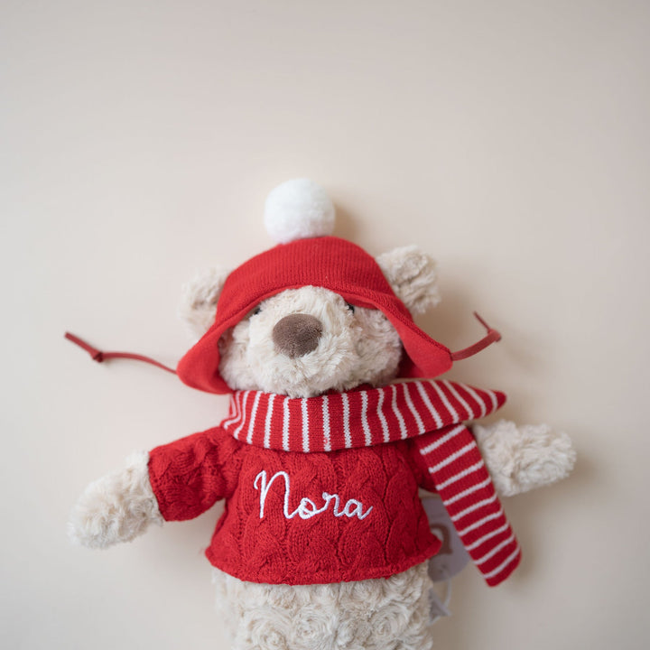 JBØRN Christmas Teddy Bear Soft Toy with Personalised Festive Outfit No Gift Box Brown Festive Bear Yes - Personalisable Baby Products Sold and Personalised by JustBørn