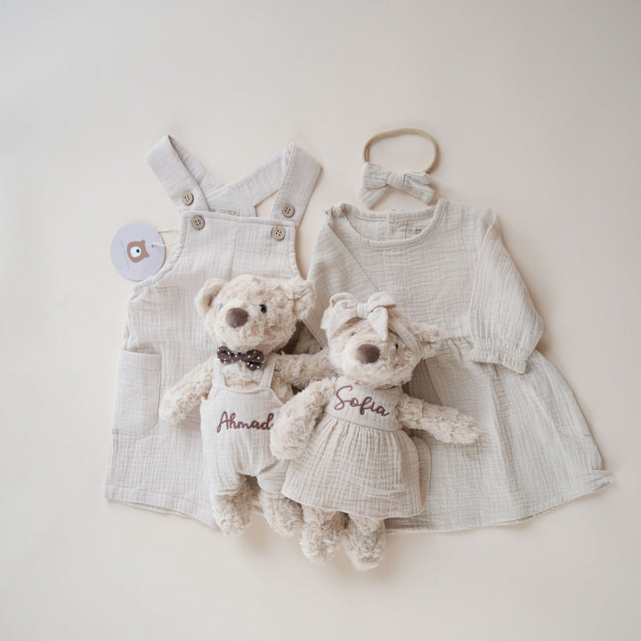 JBØRN New Baby Girl Gift Set | Personalised Teddy & Matching Baby Dress - Personalisable Baby Products Sold and Personalised by JustBørn