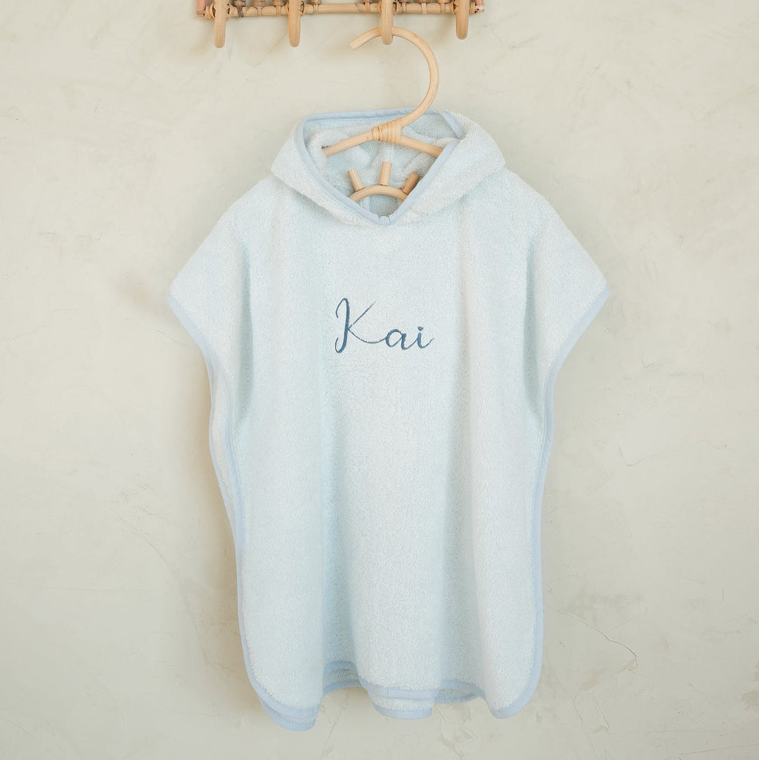 JBØRN Organic Cotton Hooded Poncho Baby Blue - Personalisable Baby Products Sold and Personalised by JustBørn