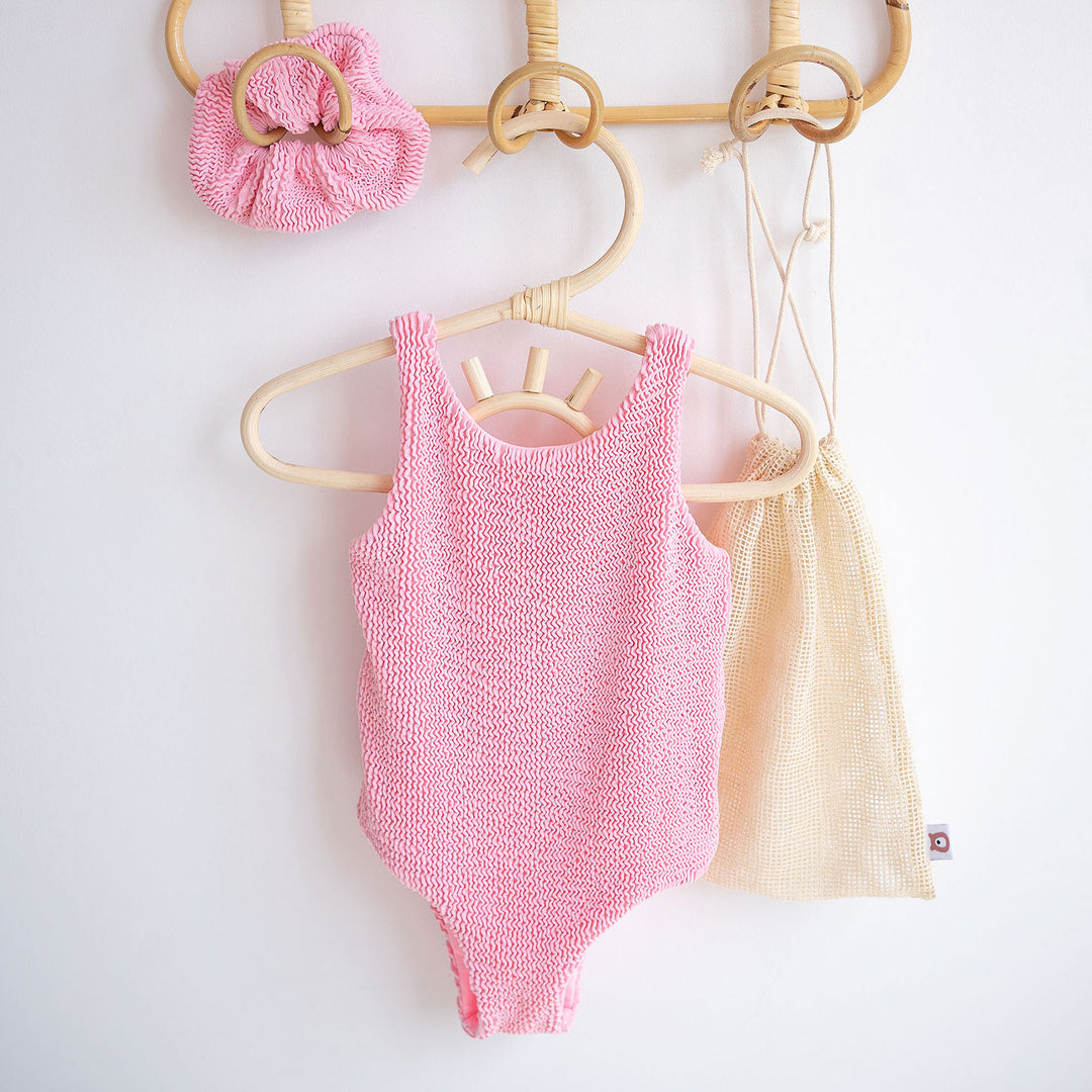 JBØRN Baby Girl Classic Crinkle Swimsuit Crinkle Baby Pink - Personalisable Baby Products Sold and Personalised by JustBørn