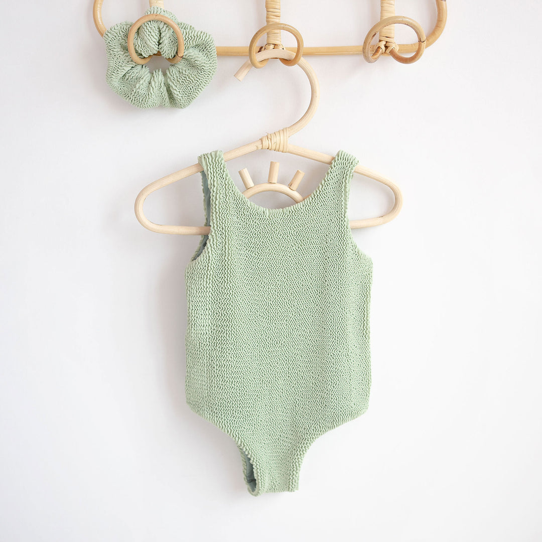 JBØRN Baby Girl Classic Crinkle Swimsuit in Crinkle Seafoam, sold by JBørn Baby Products Shop, Personalizable by JustBørn