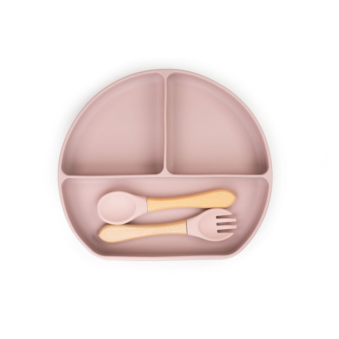 JBØRN Silicone Sectioned Plate and Cutlery | Weaning Set | Personalisable in Blush, sold by JBørn Baby Products Shop, Personalizable by JustBørn