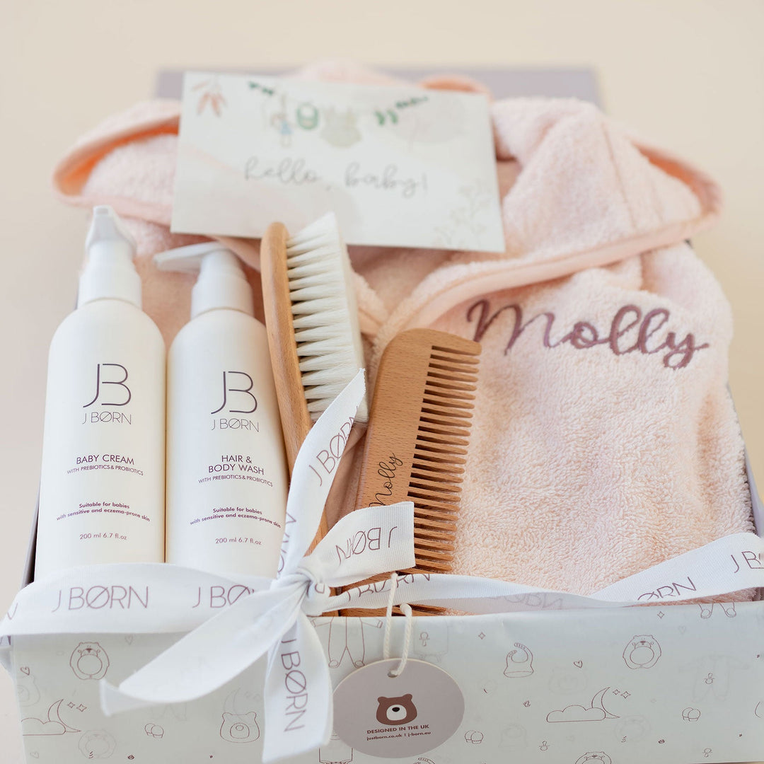 JBØRN Baby Spa Gift Set | Bathrobe, Hairbrush Set & Skincare - Personalisable Baby Products Sold and Personalised by JustBørn