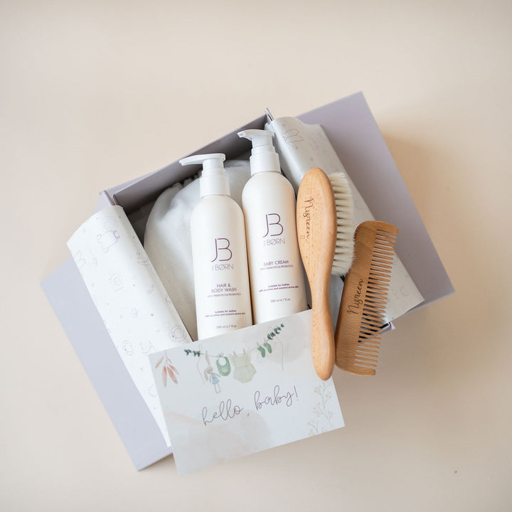 JBØRN Baby Care Gift Box | Hair Brushes & Skin Care Set Yes - Personalisable Baby Products Sold and Personalised by JustBørn