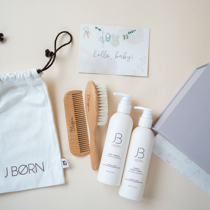 JBØRN Baby Care Gift Box | Hair Brushes & Skin Care Set Yes - Personalisable Baby Products Sold and Personalised by JustBørn