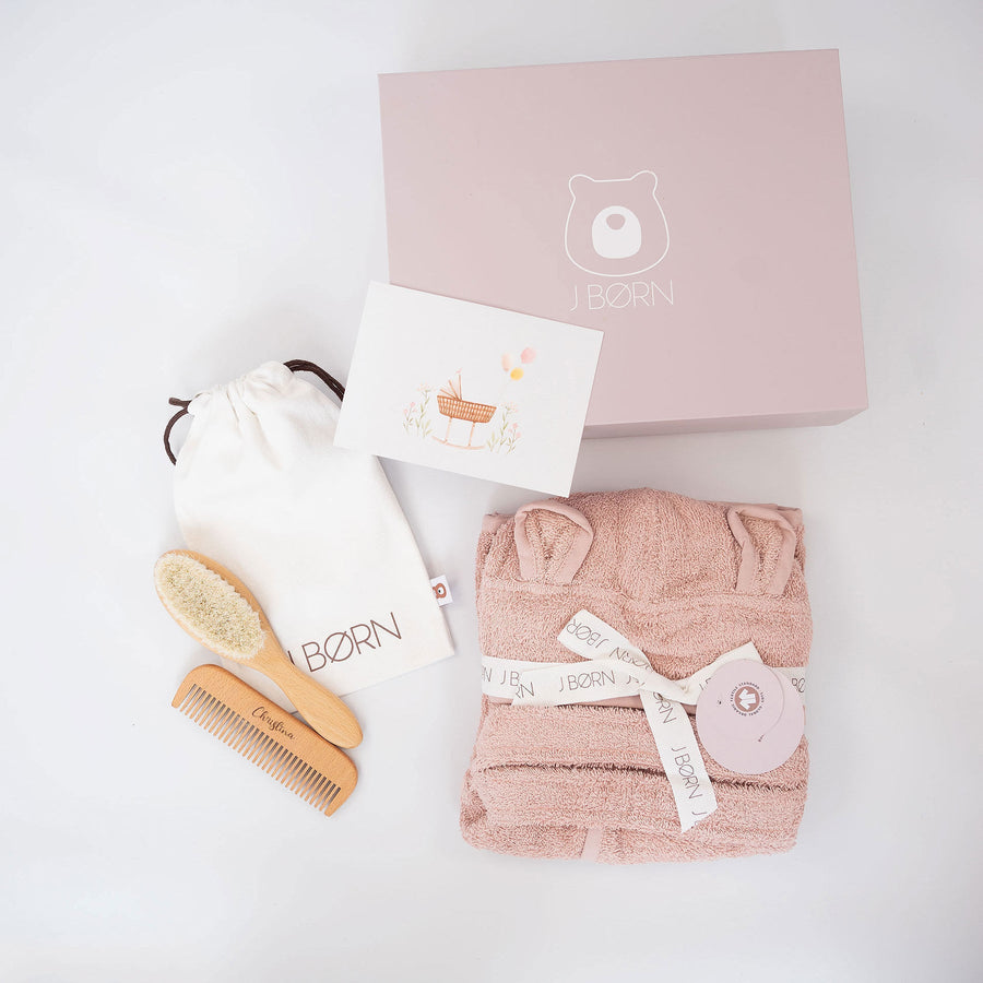 JBØRN Baby Gift Set | Organic Cotton Bath Robe & Hair Brush Set - Personalisable Baby Products Sold and Personalised by JustBørn