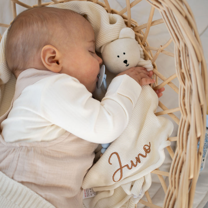 JBØRN Bear Knit Comforter | Personalisable Ivory - Personalisable Baby Products Sold and Personalised by JustBørn