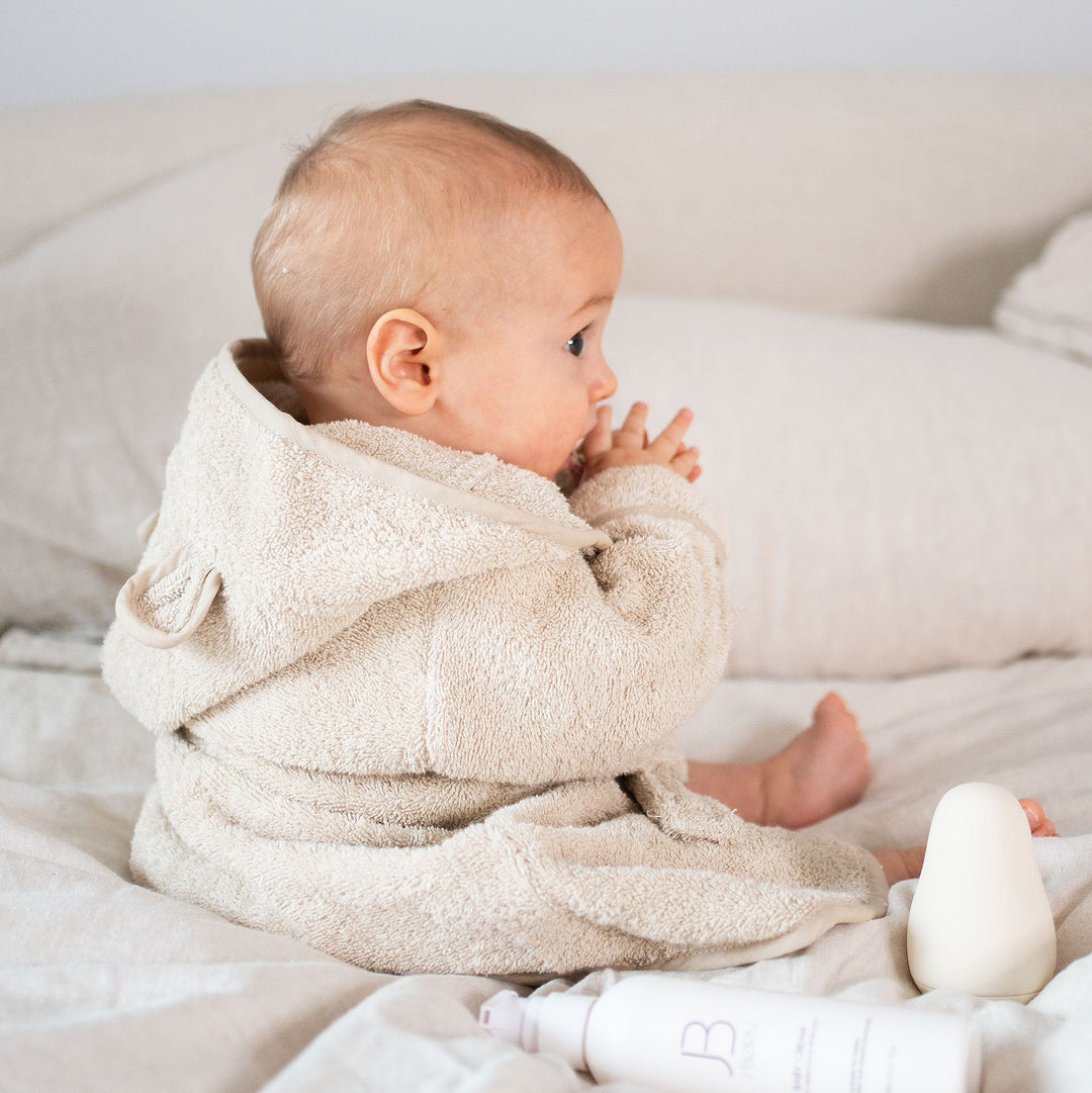 JBØRN Organic Cotton Baby Hooded Towelling Bathrobe - Personalisable Baby Products Sold and Personalised by JustBørn