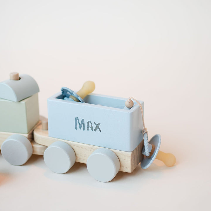 JBØRN Personalised Wooden Pull-Along Stacking Train Set - Personalisable Baby Products Sold and Personalised by JustBørn