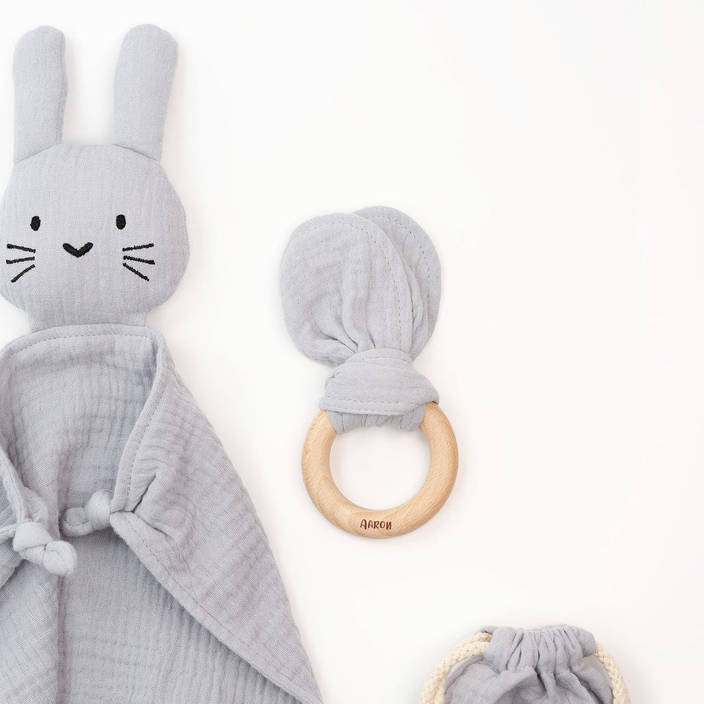 Muslin Blush JBØRN Organic Cotton Bunny Comforter & Teether Set | Personalisable by Just Børn sold by JBørn Baby Products Shop