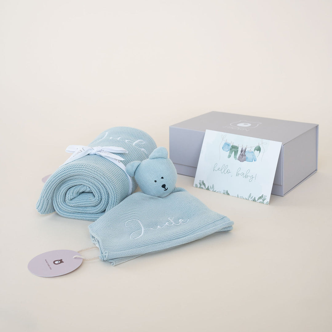 JBØRN Baby Gift Set | Knitted Blanket & Comforter French Gray - Personalisable Baby Products Sold and Personalised by JustBørn