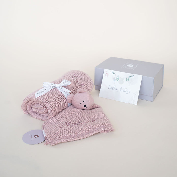 JBØRN Baby Gift Set | Knitted Blanket & Comforter Blush - Personalisable Baby Products Sold and Personalised by JustBørn