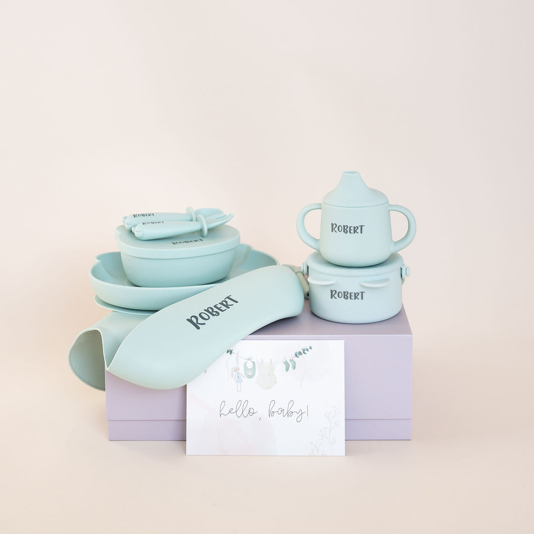 JBØRN Baby Gift Set | Weaning Essentials Seafoam - Personalisable Baby Products Sold and Personalised by JustBørn