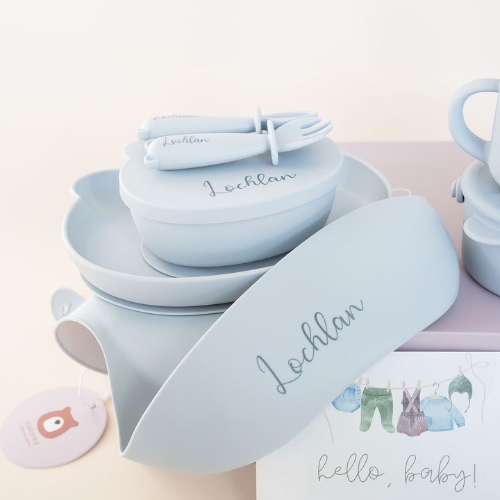 JBØRN Baby Gift Set | Weaning Essentials Powder Blue - Personalisable Baby Products Sold and Personalised by JustBørn