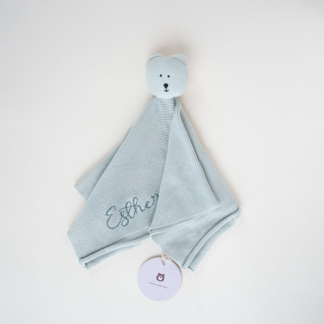 JBØRN Bear Knit Comforter | Personalisable Duck Egg - Personalisable Baby Products Sold and Personalised by JustBørn