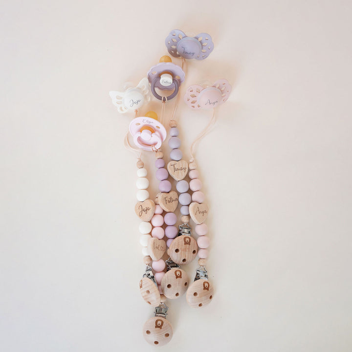 JBØRN Love Heart Pacifier Clip Heather - Personalisable Baby Products Sold and Personalised by JustBørn