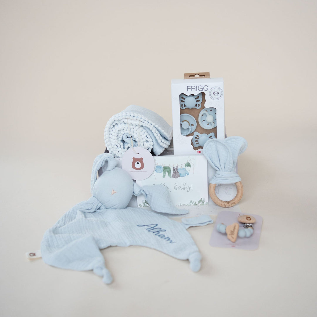 JBØRN Baby Gift Set | Luxury Newborn Muslin Bundle Muslin Powder Blue - Personalisable Baby Products Sold and Personalised by JustBørn