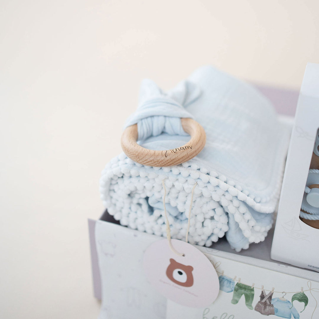 JBØRN Baby Gift Set | Luxury Newborn Muslin Bundle Muslin Powder Blue - Personalisable Baby Products Sold and Personalised by JustBørn