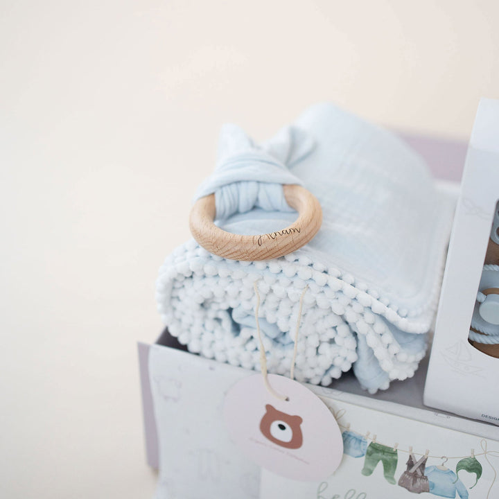 JBØRN Baby Gift Set | Luxury Newborn Muslin Bundle Muslin Powder Blue - Personalisable Baby Products Sold and Personalised by JustBørn